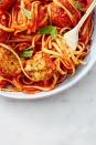 <p>Few comfort foods satisfy like a hearty bowl of <a href="https://www.delish.com/cooking/recipe-ideas/recipes/a55764/best-spaghetti-and-meatballs-recipe/" rel="nofollow noopener" target="_blank" data-ylk="slk:spaghetti and meatballs;elm:context_link;itc:0;sec:content-canvas" class="link ">spaghetti and meatballs</a>. These <a href="https://www.delish.com/cooking/recipe-ideas/g40692357/chickpea-recipes/" rel="nofollow noopener" target="_blank" data-ylk="slk:chickpea;elm:context_link;itc:0;sec:content-canvas" class="link ">chickpea</a>-based <a href="https://www.delish.com/cooking/g1753/best-meatball-recipes/" rel="nofollow noopener" target="_blank" data-ylk="slk:meatballs;elm:context_link;itc:0;sec:content-canvas" class="link ">meatballs</a> pack tons of flavor, come together quickly, <em>and</em> provide a good amount of protein and fiber.</p><p>Get the <strong><a href="https://www.delish.com/cooking/recipe-ideas/a28708508/vegan-meatballs-recipe/" rel="nofollow noopener" target="_blank" data-ylk="slk:Vegan Meatballs recipe;elm:context_link;itc:0;sec:content-canvas" class="link ">Vegan Meatballs recipe</a>.</strong></p>