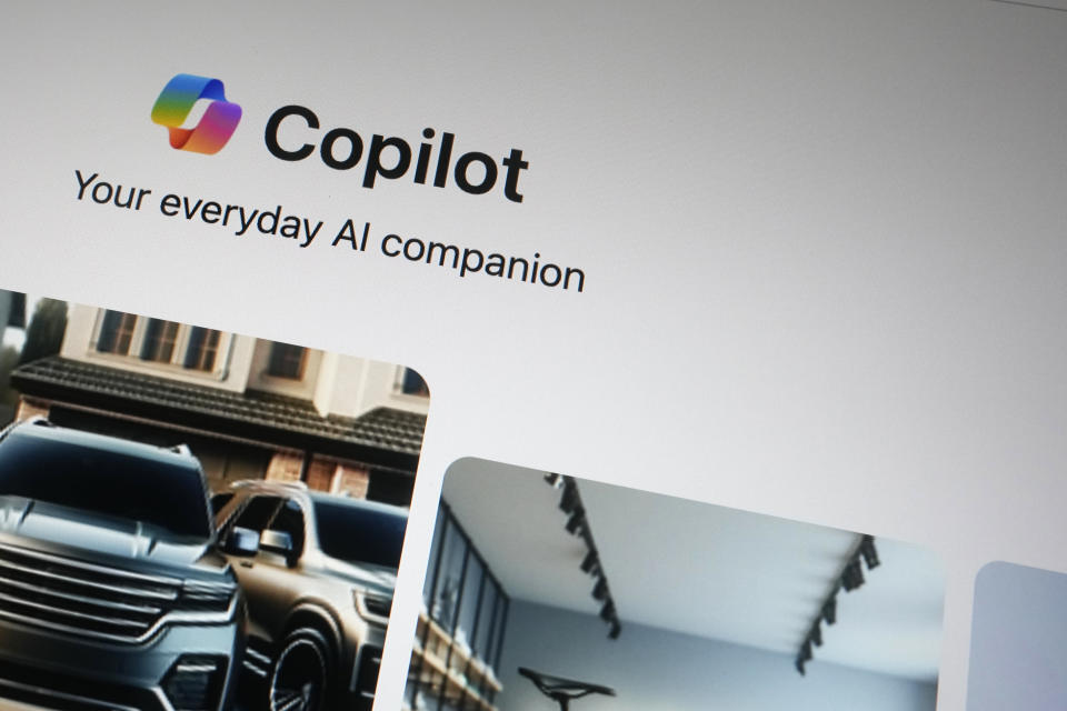 A Copilot page showing the incorporation of AI technology is shown in London, Tuesday, Feb. 13, 2024. The rise of generative AI chatbots is giving people new and different ways to look up information. (AP Photo/Alastair Grant)