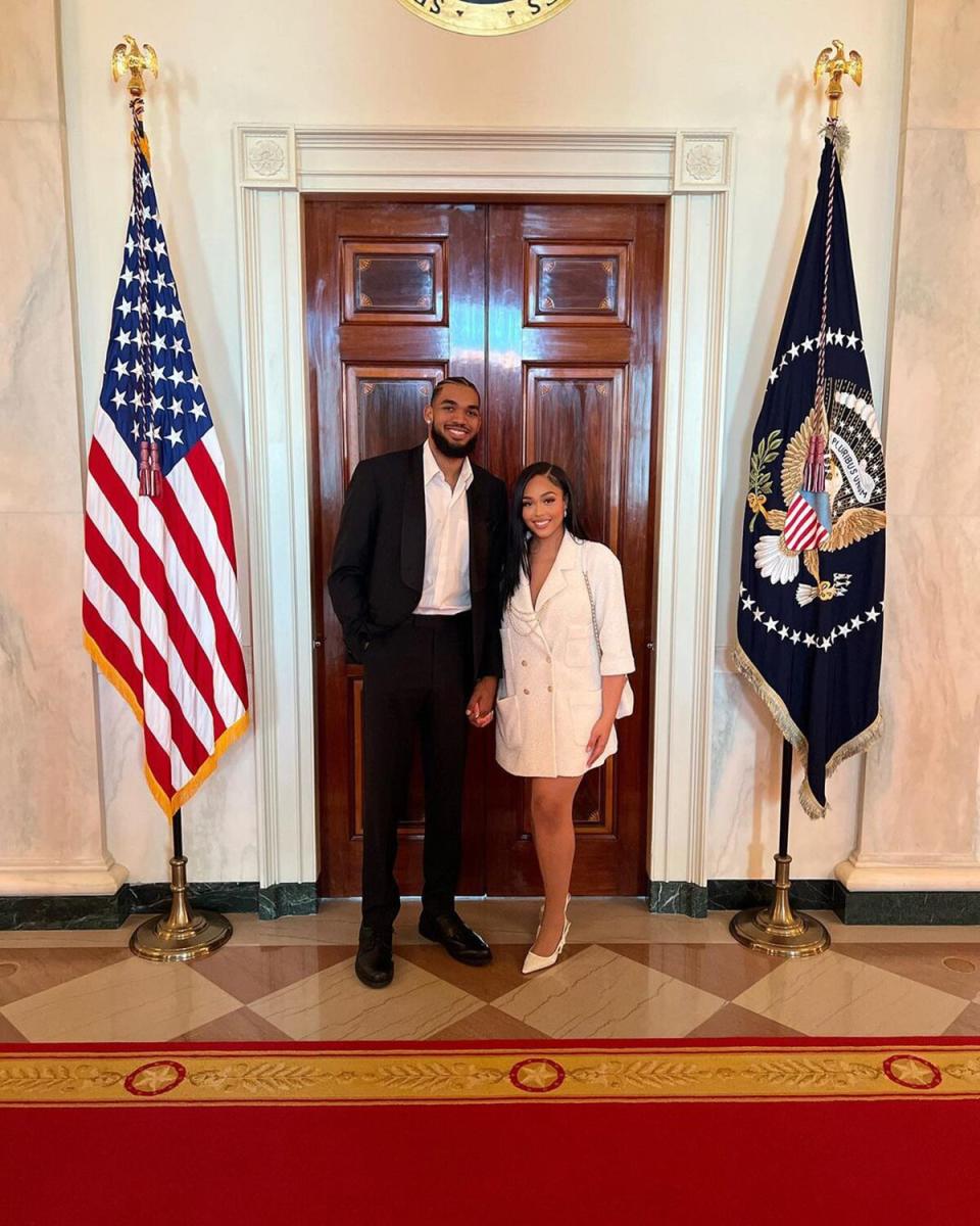 Karl Anthony Towns and Jordyn Woods visit the White House to support the George Floyd Justice Act