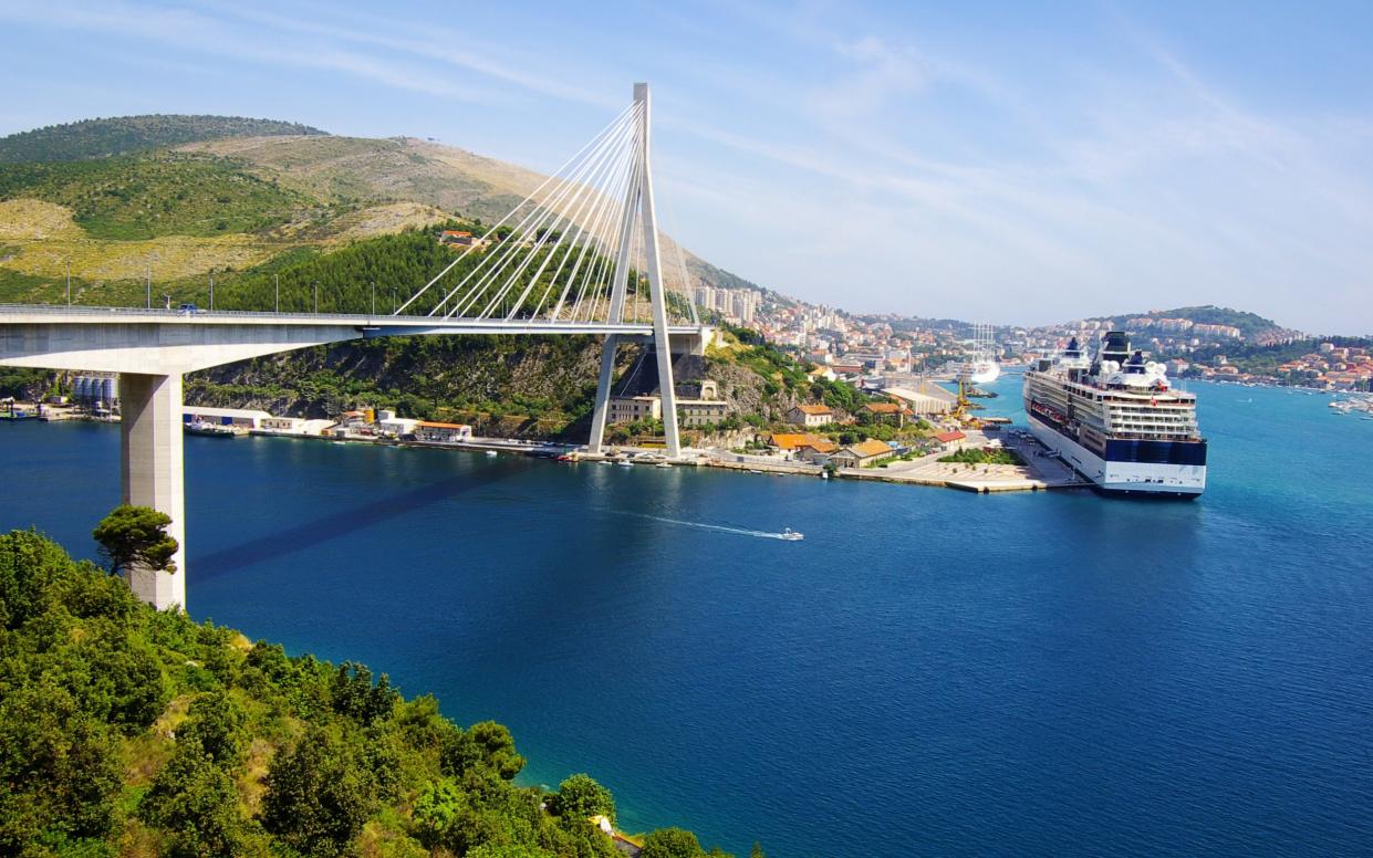 Cruise ship on the background of the Dubrovnik