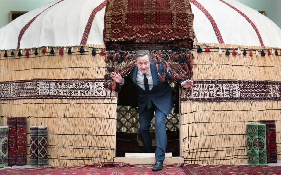 Lord Cameron visited the National Carpet Museum in Ashgabat, Turkmenistan, during his trip to Central Asia