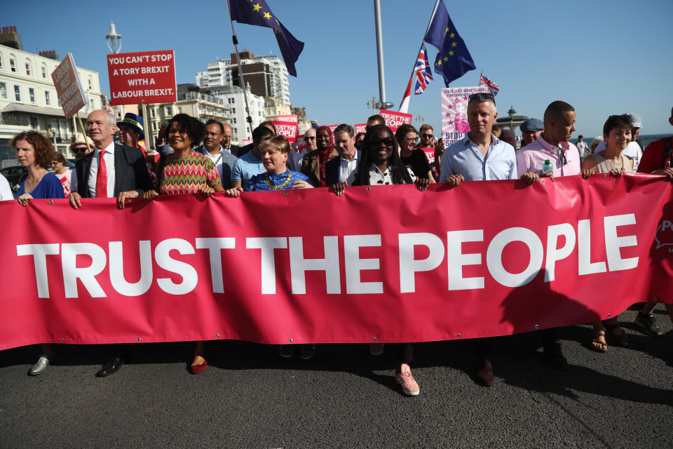 Shadow Foreign Secretary Emily Thornberry (fourth left) at the Anti-Brexit 'Trust the People' march and rally during the Labour Party Conference in Brighton.