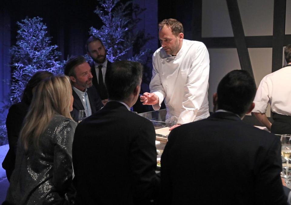 Chef Daniel Humm speaks to guests during the Gaggenau Restaurant 1683 Honoring Operation Smile Event on May 23, 2018 in Los Angeles, California.