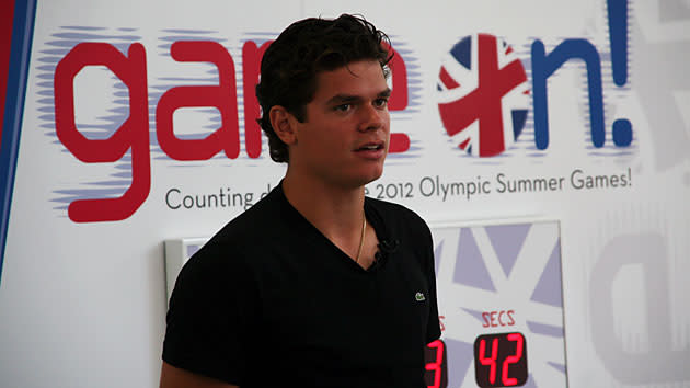 Milos Raonic speaks to fans and the media at Commerce Court in Toronto. (Photo Courtesy Alex Jones Photography)