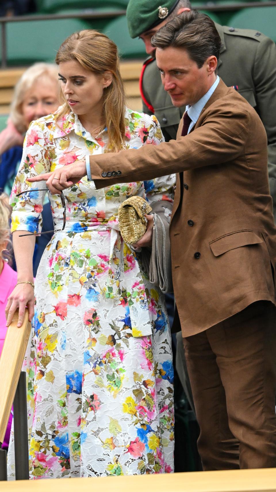 Princess Beatrice of York and Edoardo Mapelli Mozzi attend day nine of the Wimbledon Tennis Championships