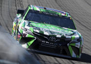 Kyle Busch drives during the early laps of the NASCAR Cup Series auto race at Auto Club Speedway, in Fontana, Calif., Sunday, March 17, 2019. (AP Photo/Rachel Luna)