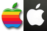 Jahrelang ging es bei Apple ziemlich bunt zu – zumindest im Logo, das von Rob Janoffs designt wurde. Inzwischen setzt der Technik-Riese aus den USA – wie bei seinen Produkten - auf schlichtes Design. Der abgebissene Regenbogen-Apfel ist 1998 dem weiß schimmernden Apfel gewichen. (Bilder: Rex Features)