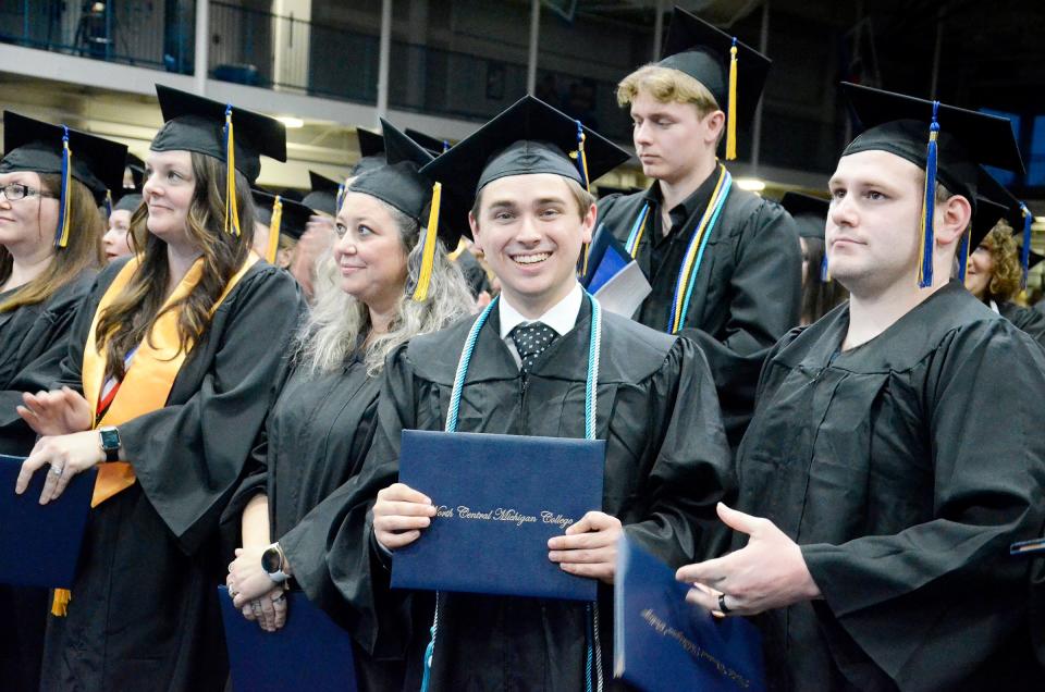 New graduates celebrate as North Central Michigan College's commencement ceremony comes to a close on Friday, May 3, 2024.