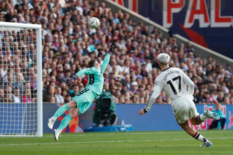 Alejandro Garnacho caused problems and forced a sharp save out of Dean Henderson (AFP via Getty Images)