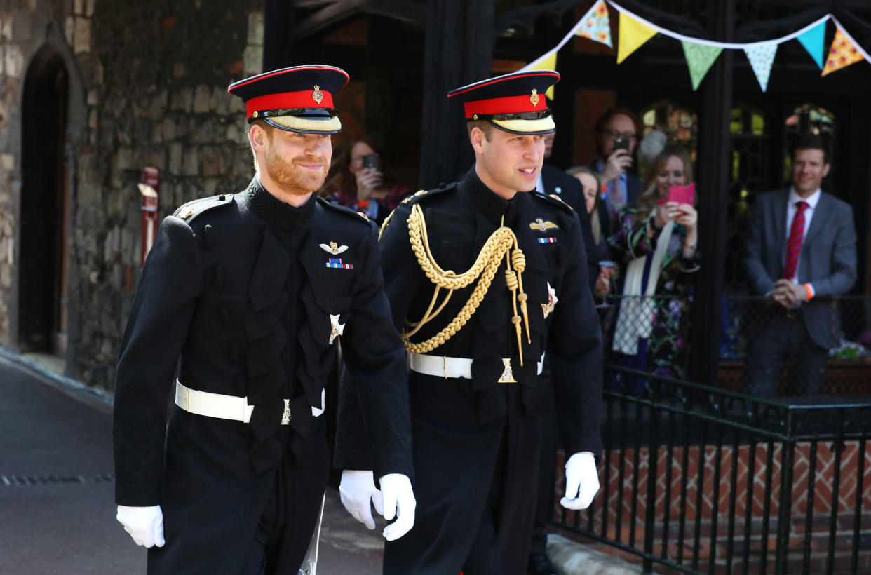 Prince Harry walks with his best man, Prince William (Brian Lawless / WPA Pool via Getty Images)