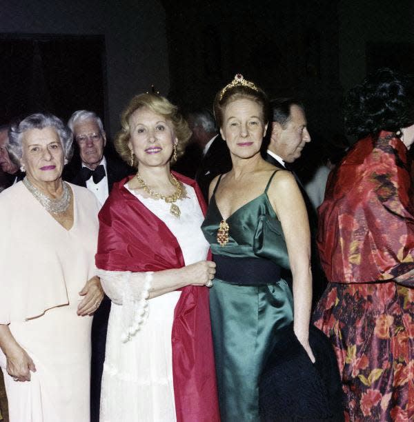 Estée Lauder poses for a photo with Princess Ghislaine de Polignac of France at a Red Cross Ball at The Breakers in Palm Beach in 1978.