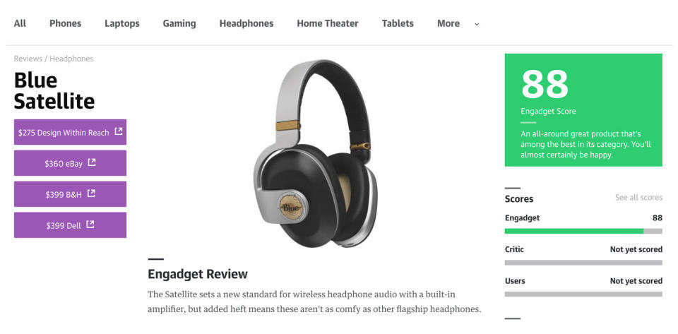 Engadget's new buy buttons, as seen on a product page in our buyer's guide.