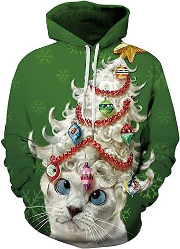 Cfanny Christmas Cat sweatshirt, where to buy ugly christmas sweaters