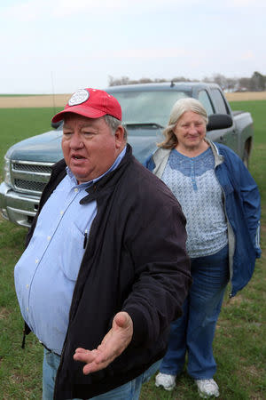 Art and Helen Tanderup talk about where the Keystone XL Pipeline will cut through the farm that has been in his wife, Helen's family for more than 100 years near Neligh, Nebraska, U.S. April 12, 2017. REUTERS/Lane Hickenbottom