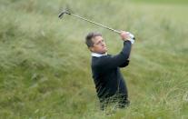 <p>Hugh Grant on the 17th hole during the second round of the Alfred Dunhill Links Championship in 2016.</p>