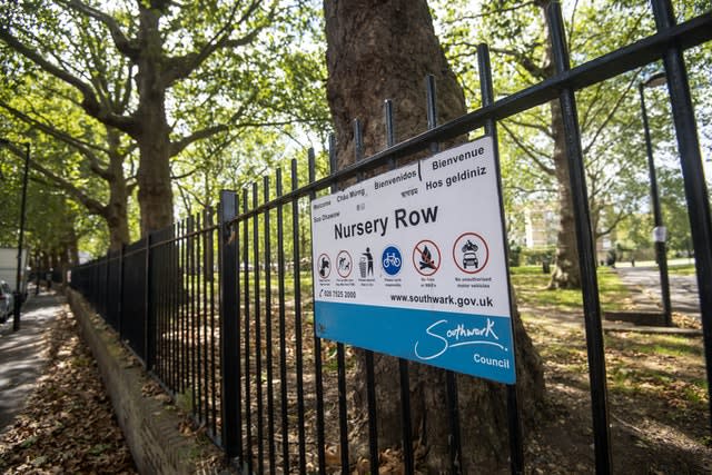 Scene of the incident in Row Park, Walworth, south-east London 