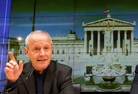 FILE PHOTO: Greens lawmaker Peter Pilz addresses a news conference in Vienna, Austria, March 3, 2017. REUTERS/Heinz-Peter Bader/File Photo