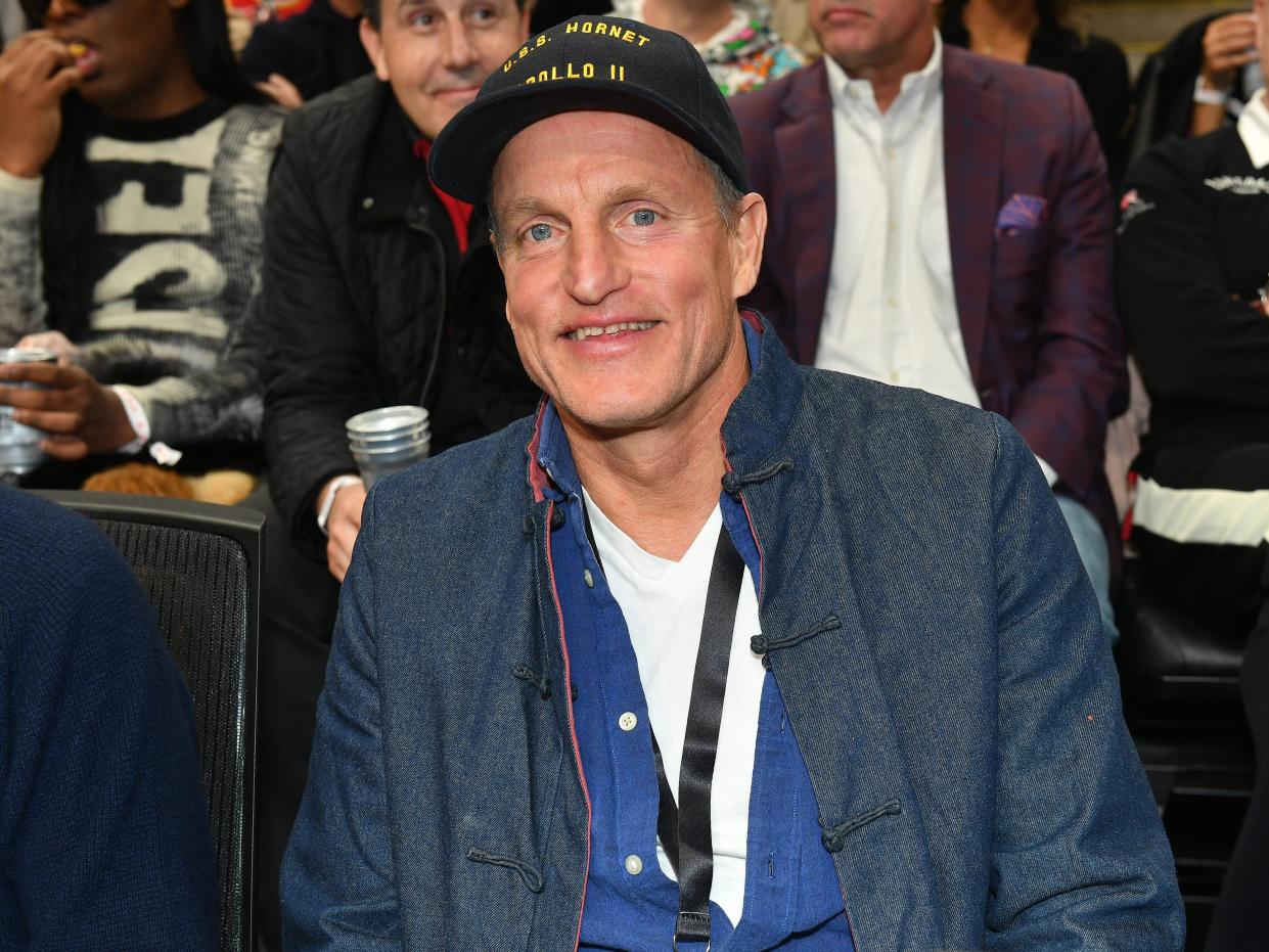Actor Woody Harrelson attends the game between the Los Angeles Clippers and the Atlanta Hawks at State Farm Arena on January 28, 2023 in Atlanta, Georgia.