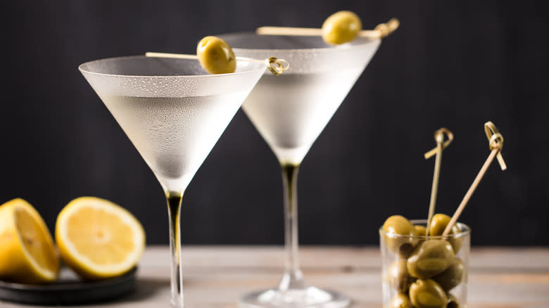 Two martinis and olives