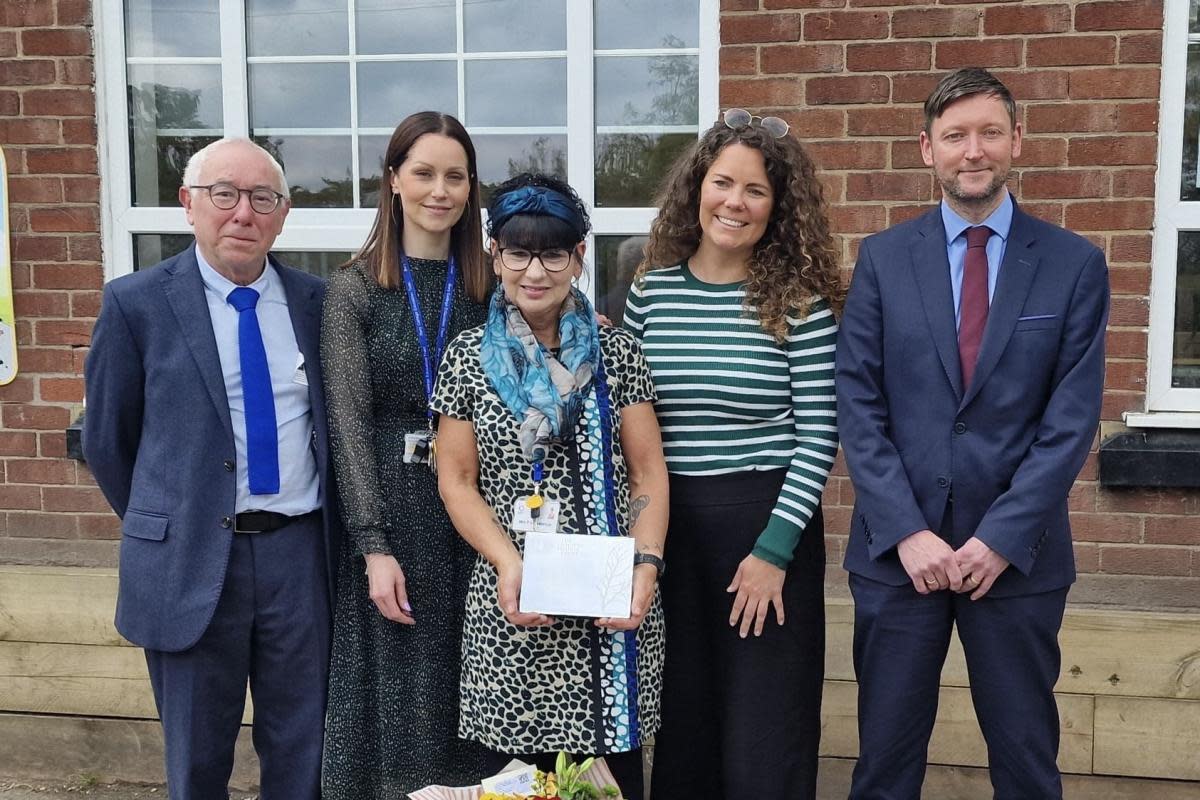 Patricia Gawthrope with her award at Park View Primary School in Prestwich <i>(Image: Park View Primary School)</i>