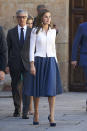 <p>Con este look la reina Letizia mostró nuevamente que es una de las famosas mejor vestidas del mundo/Getty Images </p>