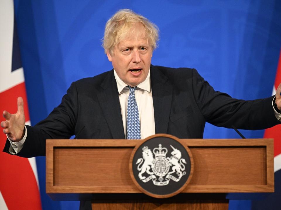 Boris Johnson during a Covid press conference in Downing Street (PA)