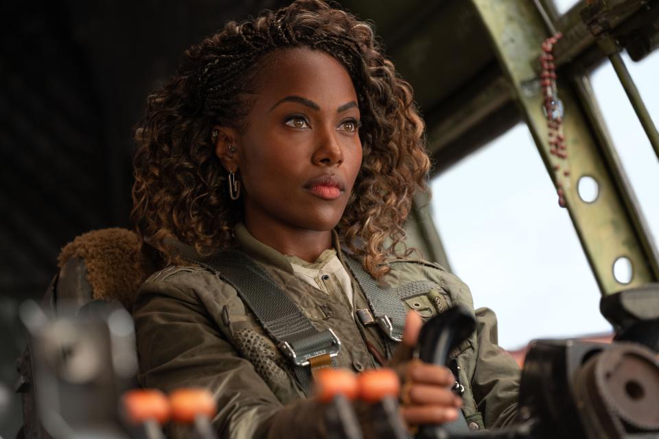 Cargo pilot Kayla Watts (DeWanda Wise) is one of the key new characters in Colin Trevorrow's "Jurassic World Dominion."