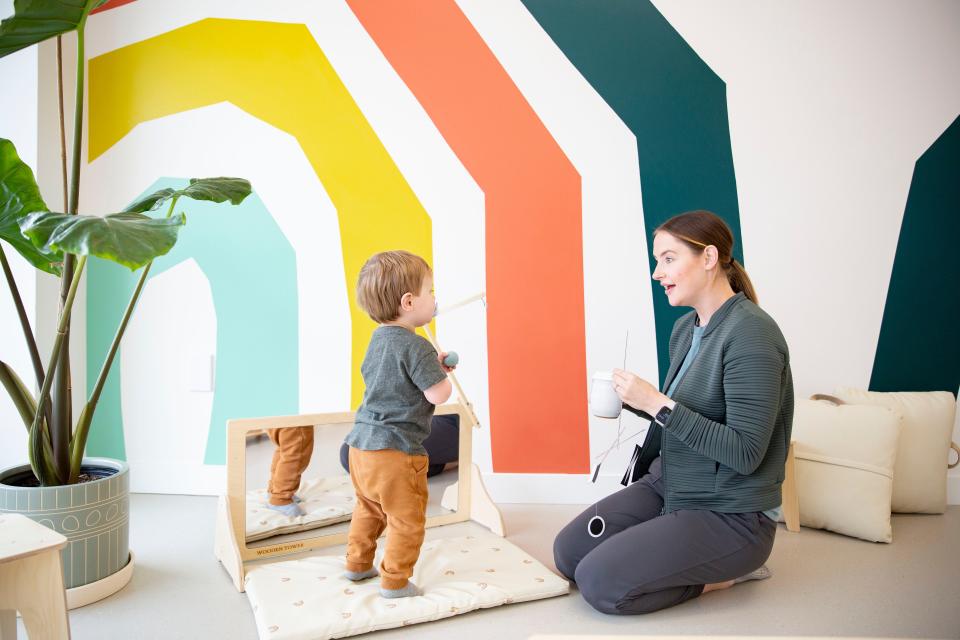 Claire Ridenour and her son Louie, 19 months, check out Joujou, an indoor Montessori-inspired play space in Des Moines.