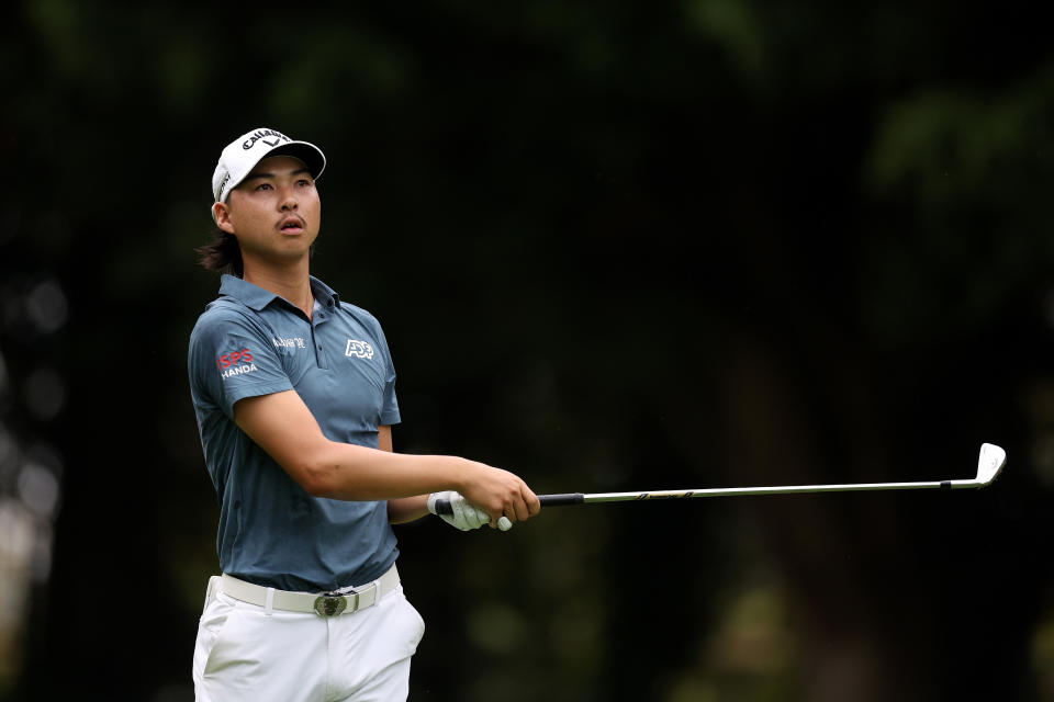 Min Woo Lee of Australia plays his second shot on the 10th hole during Day Four of the Horizon Irish Open at The K Club on September 10, 2023 in Straffan, Ireland. (Photo by Richard Heathcote/Getty Images)