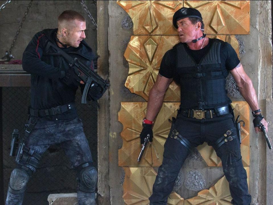 Glen Powell and Sylvester Stallone in "The Expendables 3"