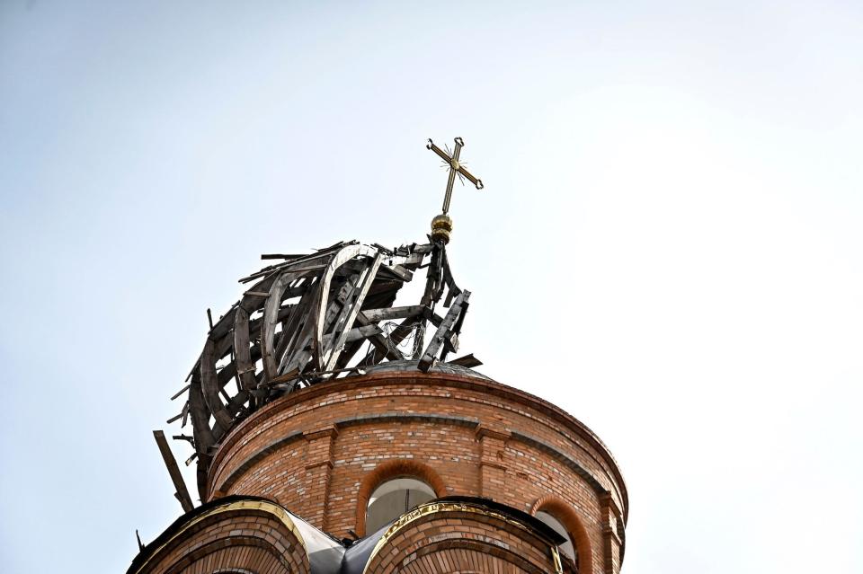 A destroyed church dome in Ukraine