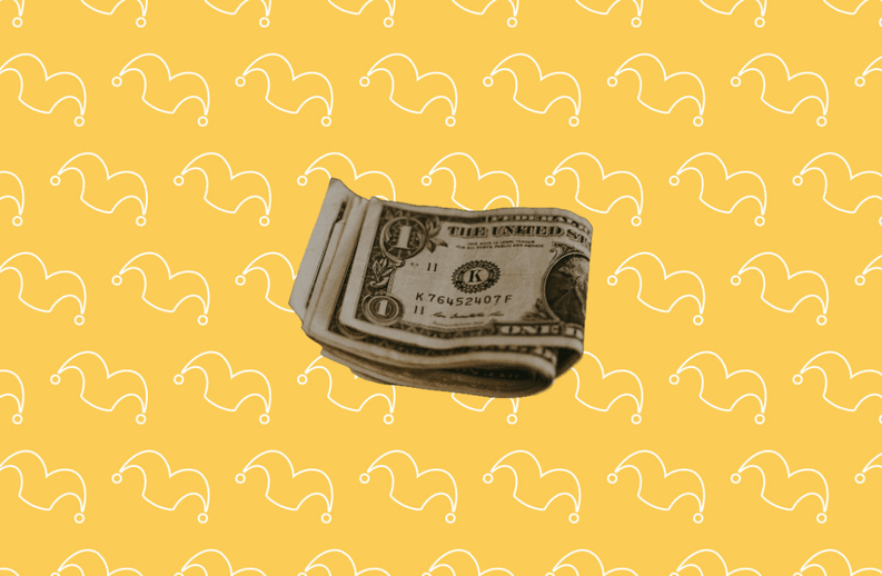 A wad of folded dollar bills