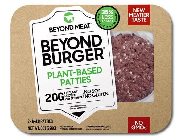 Aldi photo of Beyond Meat burgers in brown packaging