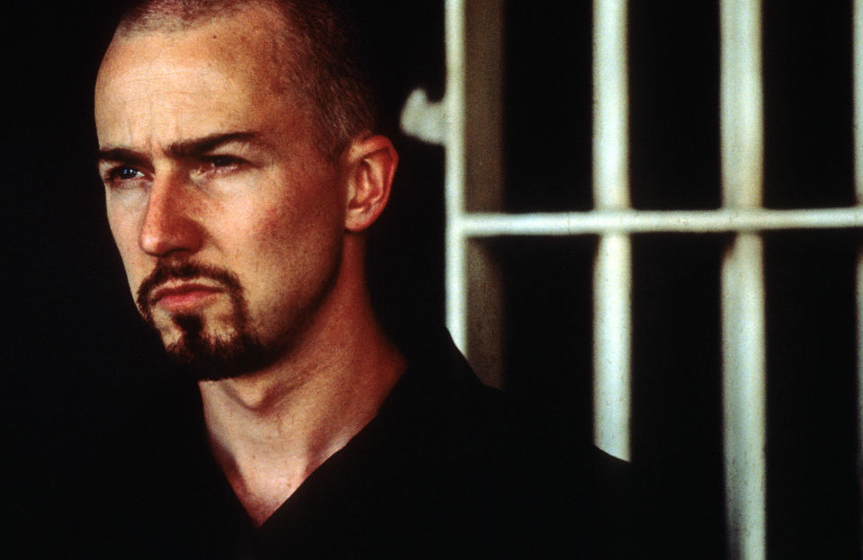 Edward Norton in a scene from the film 'American History X', 1998. (Photo by New Line Cinema/Getty Images)