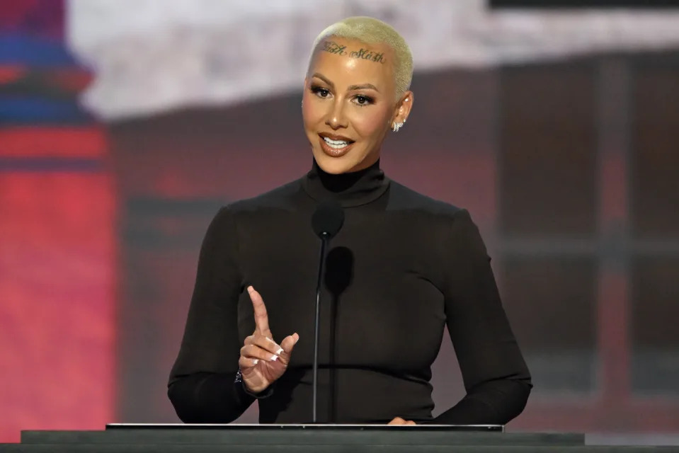 US model and rapper Amber Rose speaks during the first day of the 2024 Republican National Convention at the Fiserv Forum in Milwaukee, Wisconsin, July 15, 2024. Days after he survived an assassination attempt Donald Trump won formal nomination as the Republican presidential candidate and picked right-wing loyalist J.D. Vance for running mate, kicking off a triumphalist party convention in the wake of last weekend's failed assassination attempt. (Photo by ANDREW CABALLERO-REYNOLDS / AFP) (Photo by ANDREW CABALLERO-REYNOLDS/AFP via Getty Images)