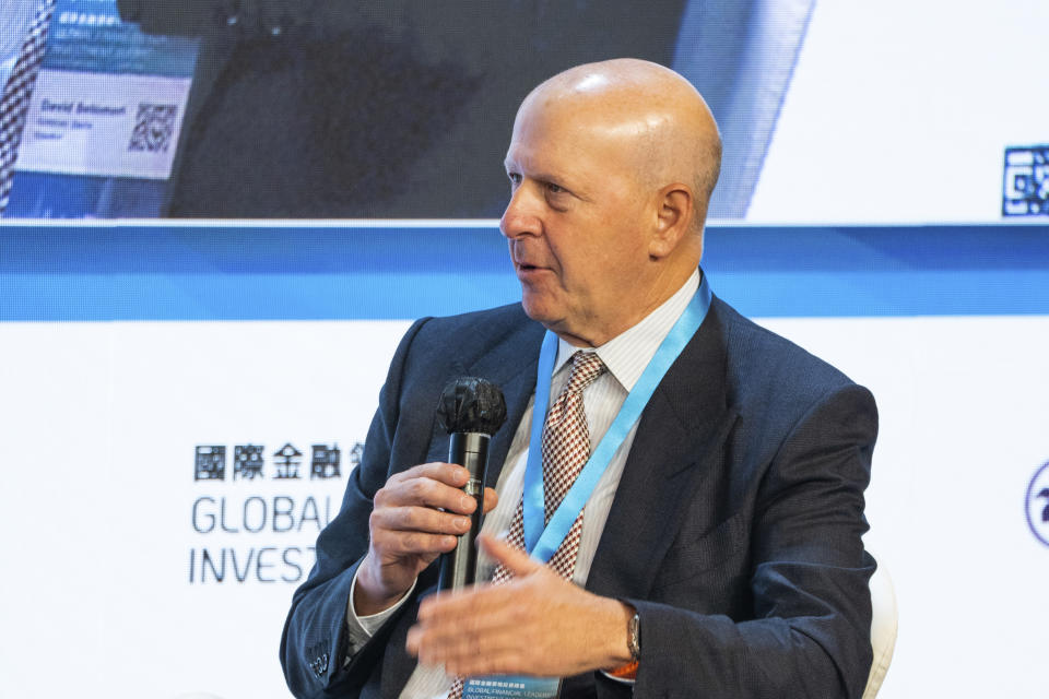 Chairman and Chief Executive Officer of Goldman Sachs David Solomon speaks during the Global Financial Leaders' Investment Summit in Hong Kong, Wednesday, Nov. 2, 2022. Chinese regulators downplayed China's real estate slump and slowing economic growth while Hong Kong's top leader pitched Hong Kong as a unique link to the rest of China at a high-profile investment summit Wednesday. (AP Photo/Bertha Wang)