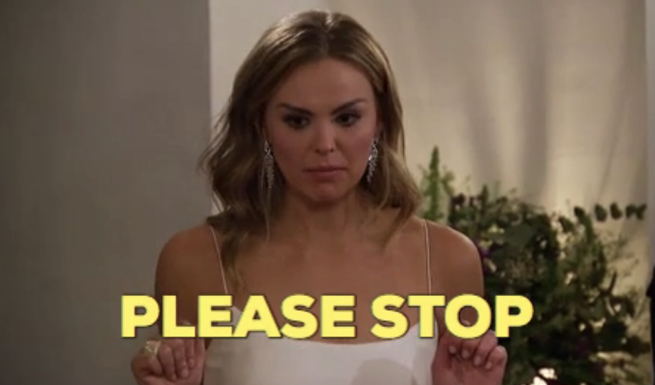 a woman looking serious with the words "please stop"