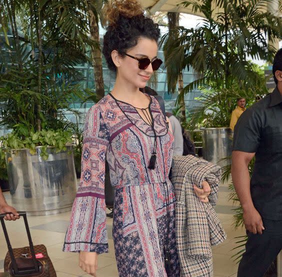 Kangana Ranaut There’s nothing that can go wrong with the Queen. Kangana carried off this Bohemian look with élan and the aviators perfectly match her outfit.