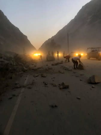 Aftermath of a rockslide caused by the earthquake in Kern County, California