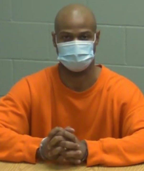 Jeffrey Buchannan sits at the York County Jail during a court appearance on March 30, 2021, via videoconference. He faces a murder charge for allegedly killing Rhonda Pattelena, 35, the mother of his son. On Monday, March 21, he pleaded not guilty by reason of insanity. A judge has not yet ruled on the plea.