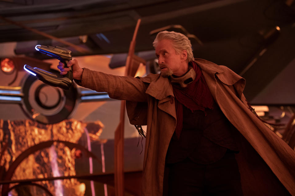 Michael Douglas as Hank Pym in Marvel Studios' ANT-MAN AND THE WASP: QUANTUMANIA. Photo by Jay Maidment. Â© 2022 MARVEL.