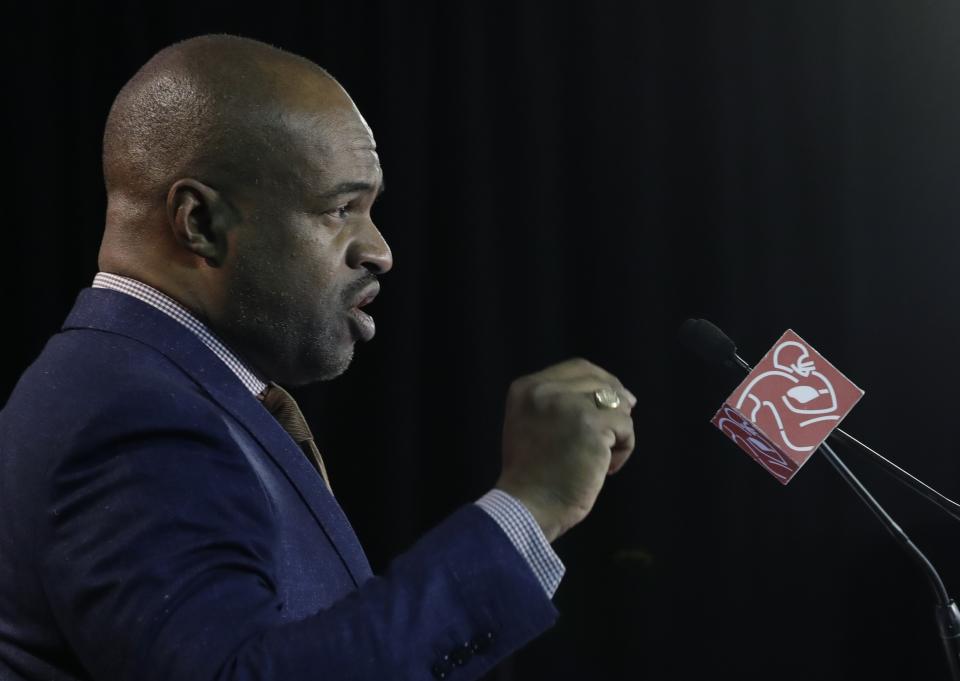 DeMaurice Smith, executive director of the NFL Players Association, spoke about players' protests during his state of the NFLPA address on Thursday. (AP) 