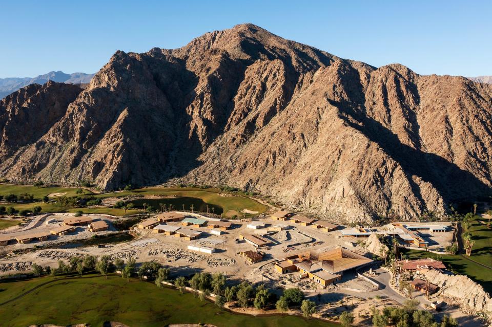 The Santa Rosa Mountains provide a backdrop to the delayed Talus development that is proposed to include luxury residences, a conference center, hotel and spa in La Quinta, Calif., on Sept. 28, 2023.
