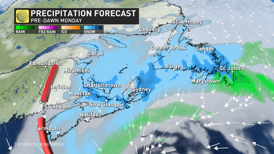 Atlantic Canada precip early Mon AM