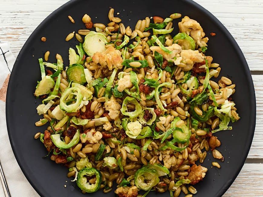 Stir-Fried Tempeh With Brussels Sprouts and Kamut from SELFstarter