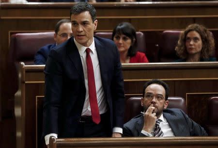 Spain's Socialist Party (PSOE) leader Pedro Sanchez reacts during an investiture debate at the parliament in Madrid, Spain, March 4, 2016. REUTERS/Juan Medina