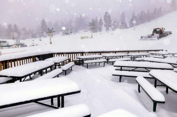 PHOTO: In this photo provided by Big Bear Mountain Resort, snow is plowed at the resort in Big Bear, Calif., Feb. 25, 2023. (Lee Stockwell/AP)