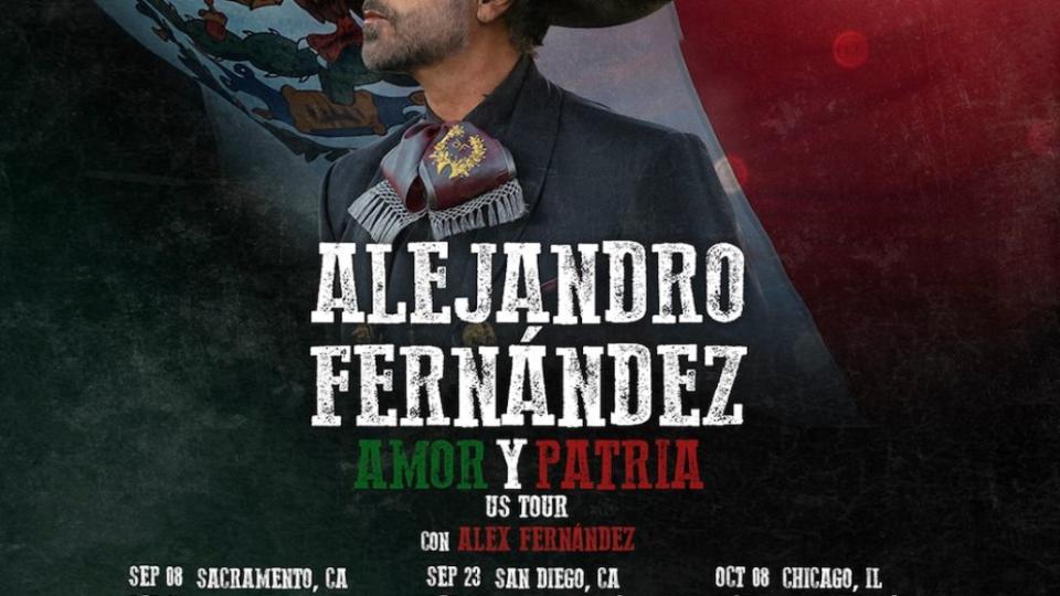 Alejandro Fernandez tickets 2023 tour dates poster amor y patria live shows artwork