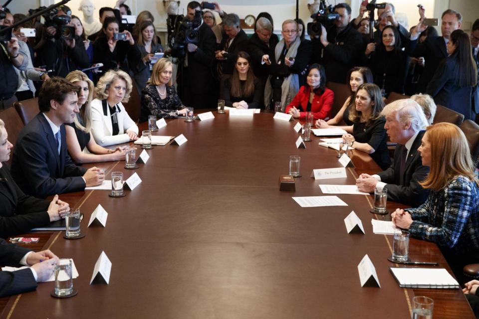 Female workforce: The pair hosted a meeting with women business leaders in the White House (AP)