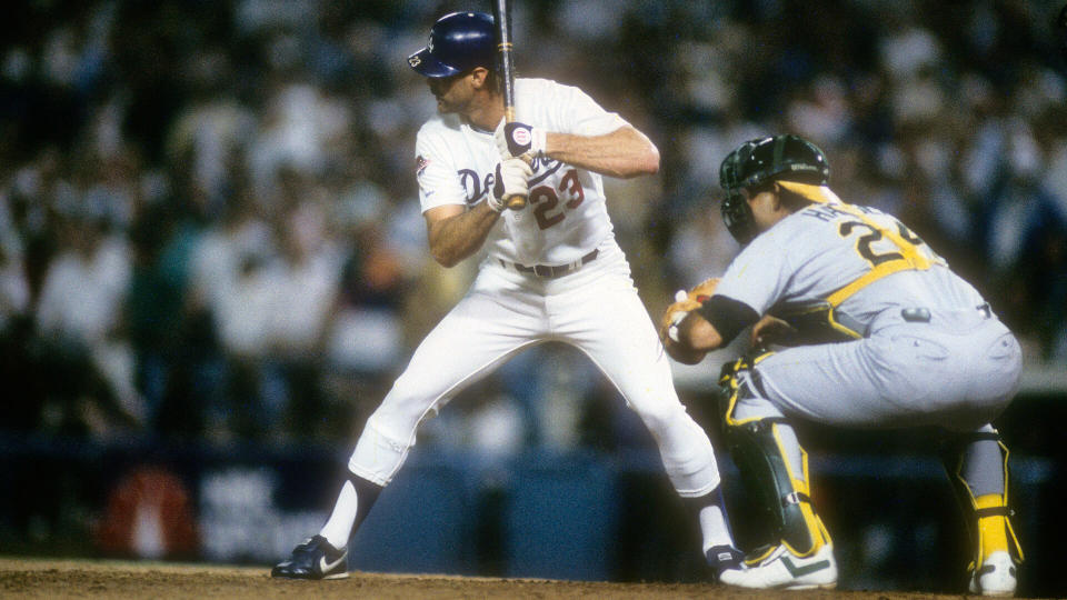 LOS ANGELES, CA - OCTOBER 15: Kirk Gibson #23 of the Los Angeles Dodgers bats in the bottom of the ninth inning of game one against the Oakland Athletics during the 1988 World Series, October 15, 1988 at Dodger Stadium in Los Angeles, California.